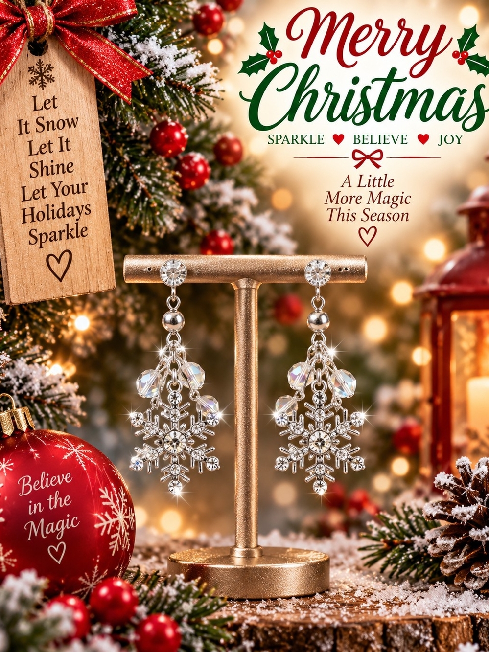 Crystal Snowflake Drop Earrings in Silver – Holiday Sparkle